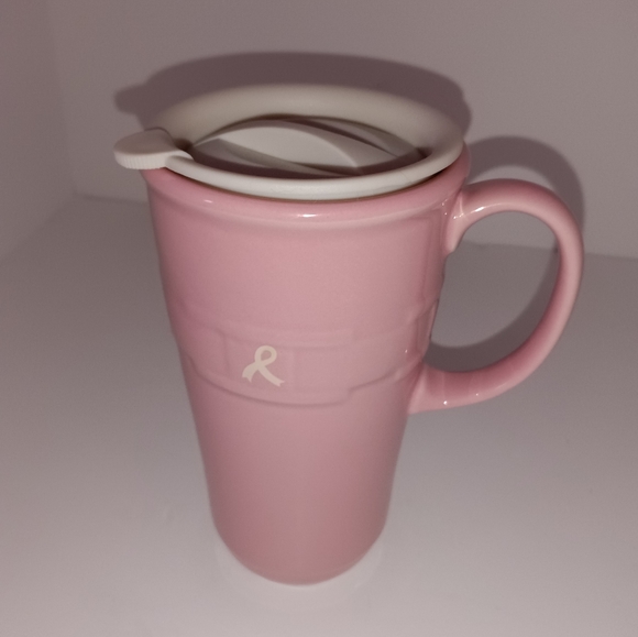 🆕Longaberger Pottery LTD Edition Breast Cancer Awareness Pink Tall Travel Mug - Picture 8 of 9